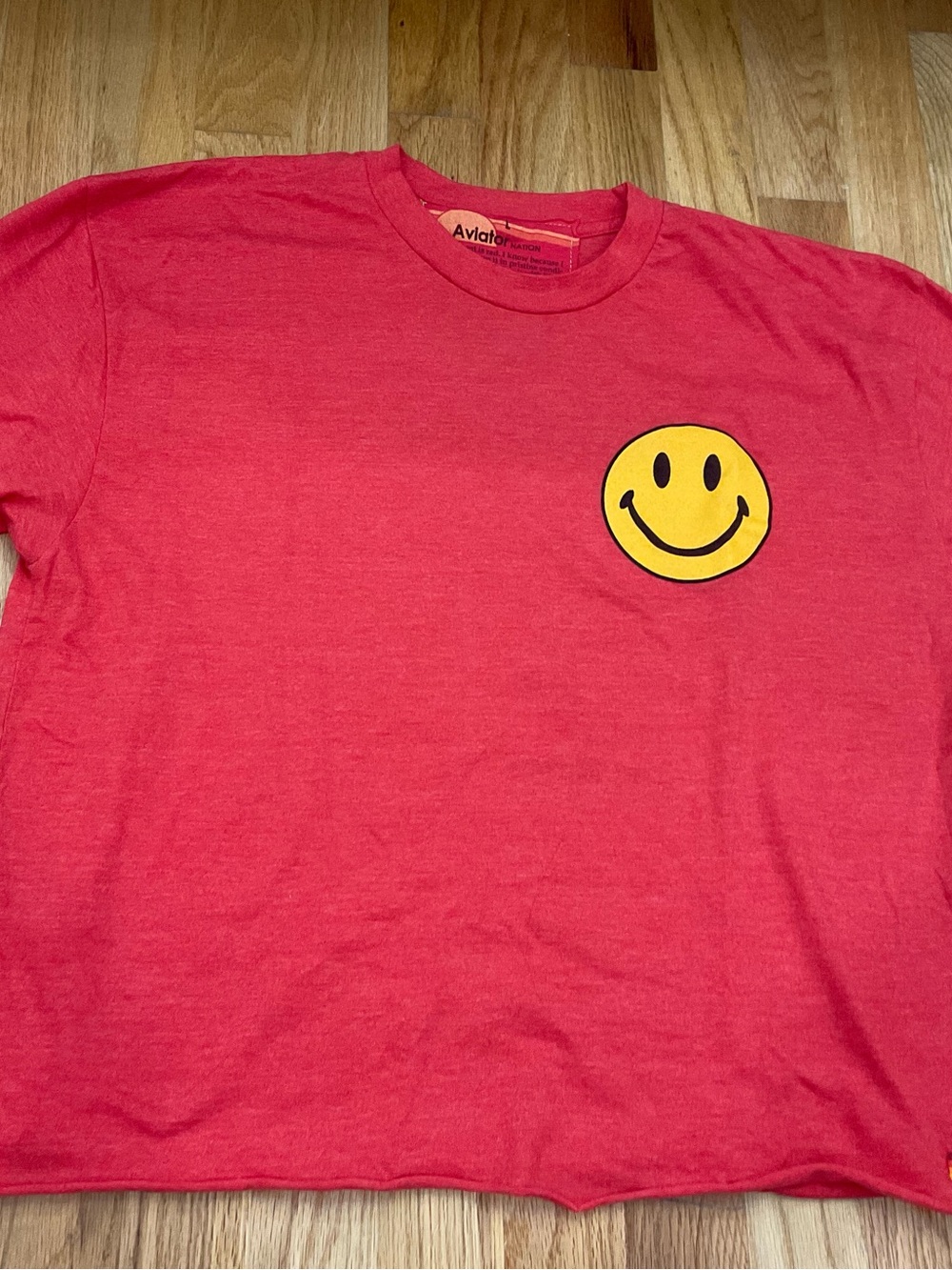 Aviator Nation Red Tee with Yellow Smiley Patch